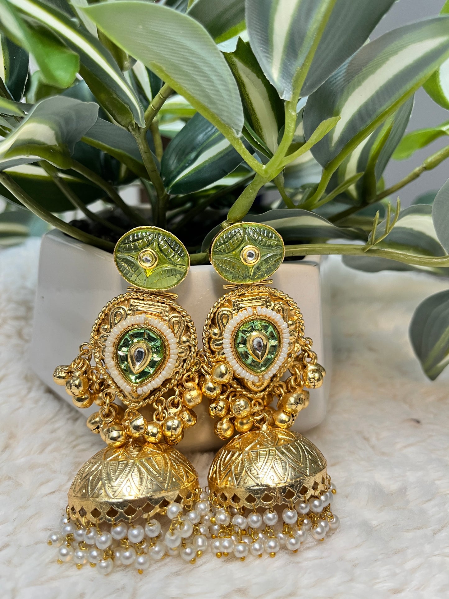 Krisha Brass jhumka (Green)