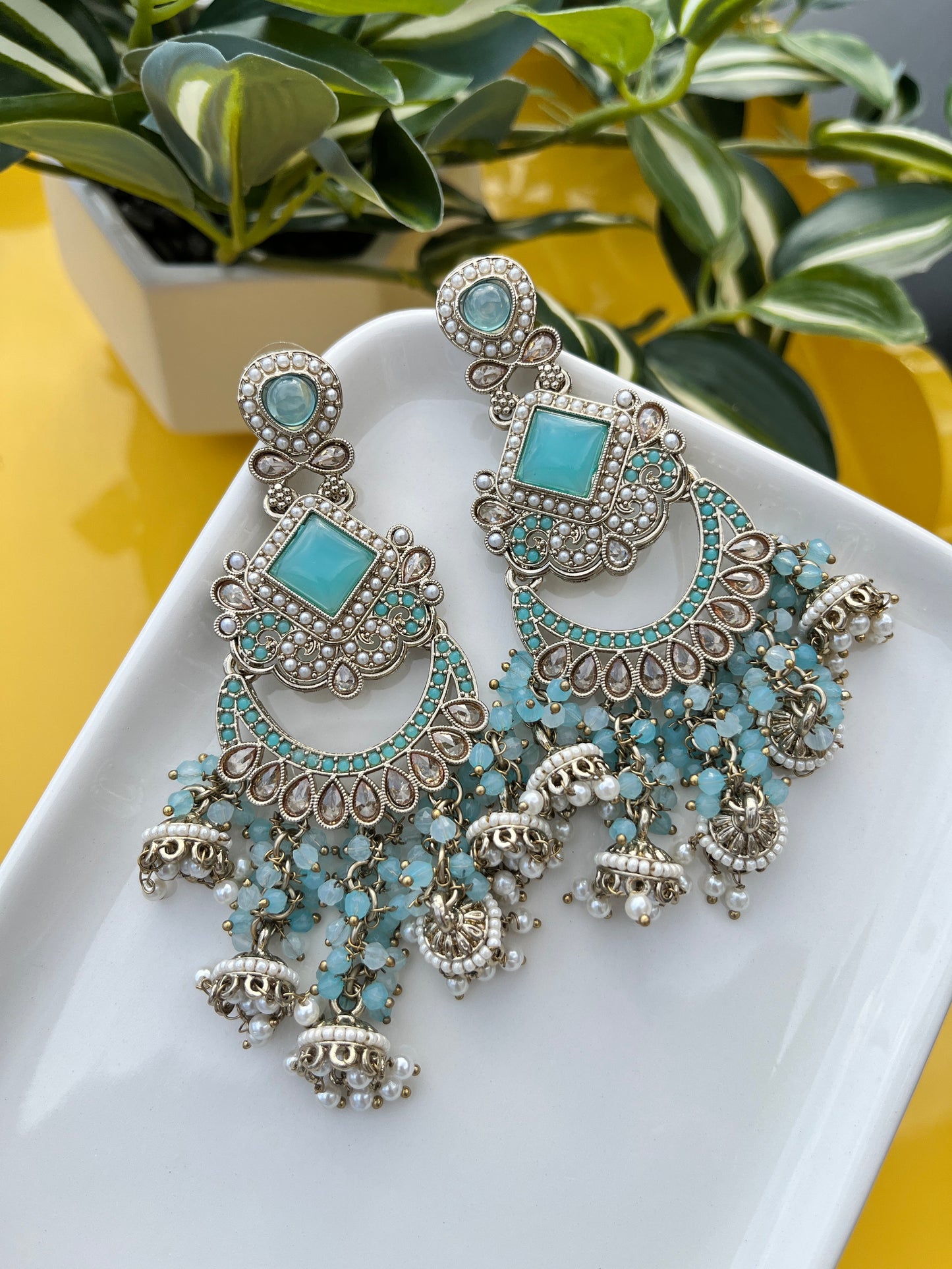 Polki Earrings (blue)